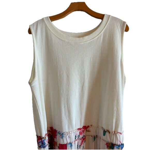 For Cynthia Cream & Floral Pleated Sleeveless Midi Tank Dress Lined NEW SZ 2X‎ - Picture 6 of 11
